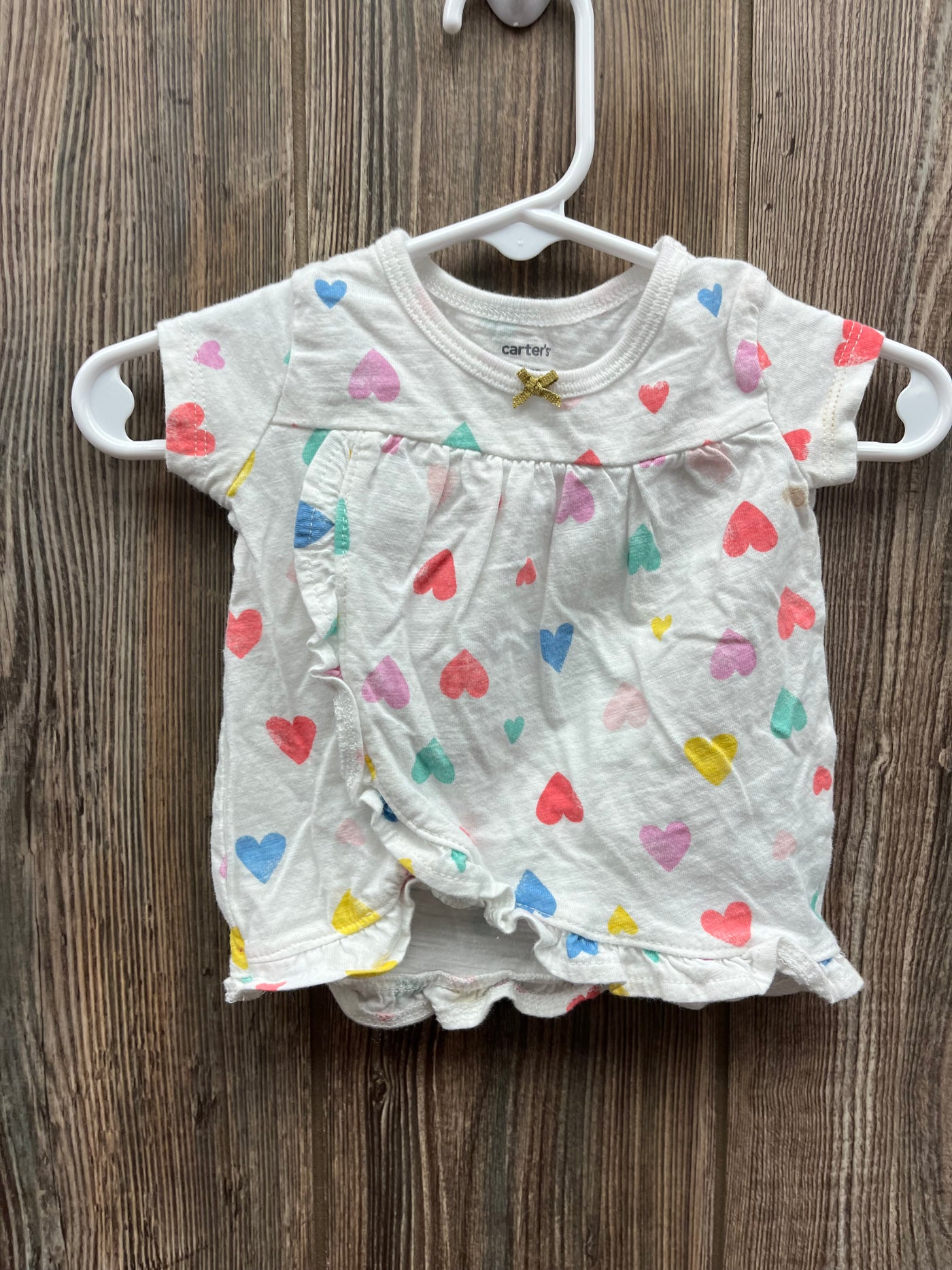 Girls 3 mo White Short Sleeve Top with Rainbow Hearts