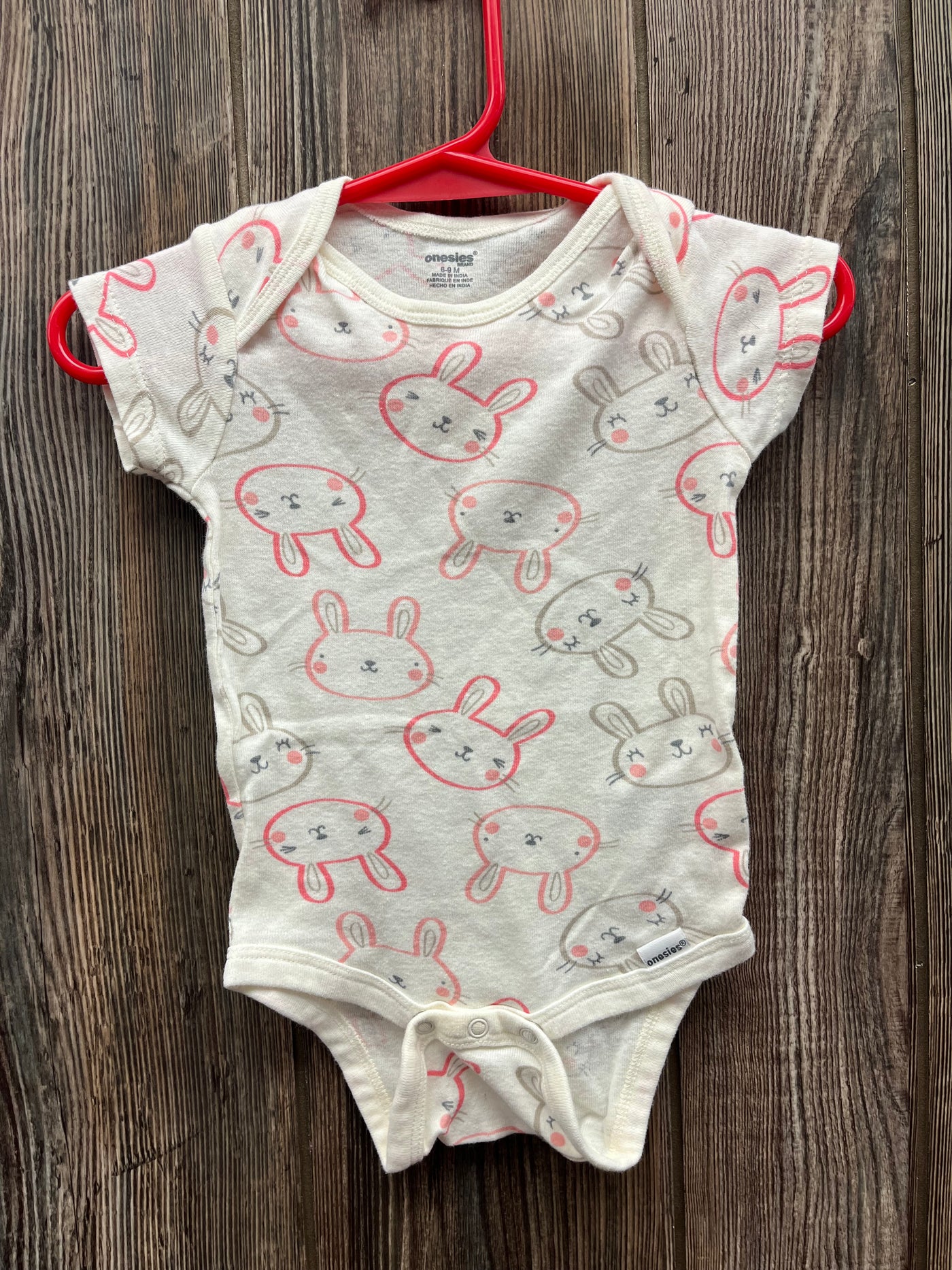 Girl 6-9 mo Pink and Gray Bunny Onesie