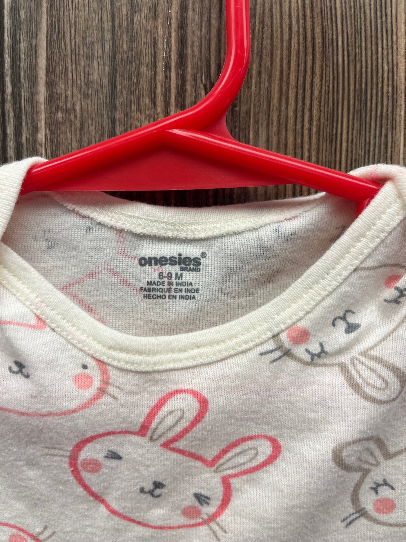 Girl 6-9 mo Pink and Gray Bunny Onesie