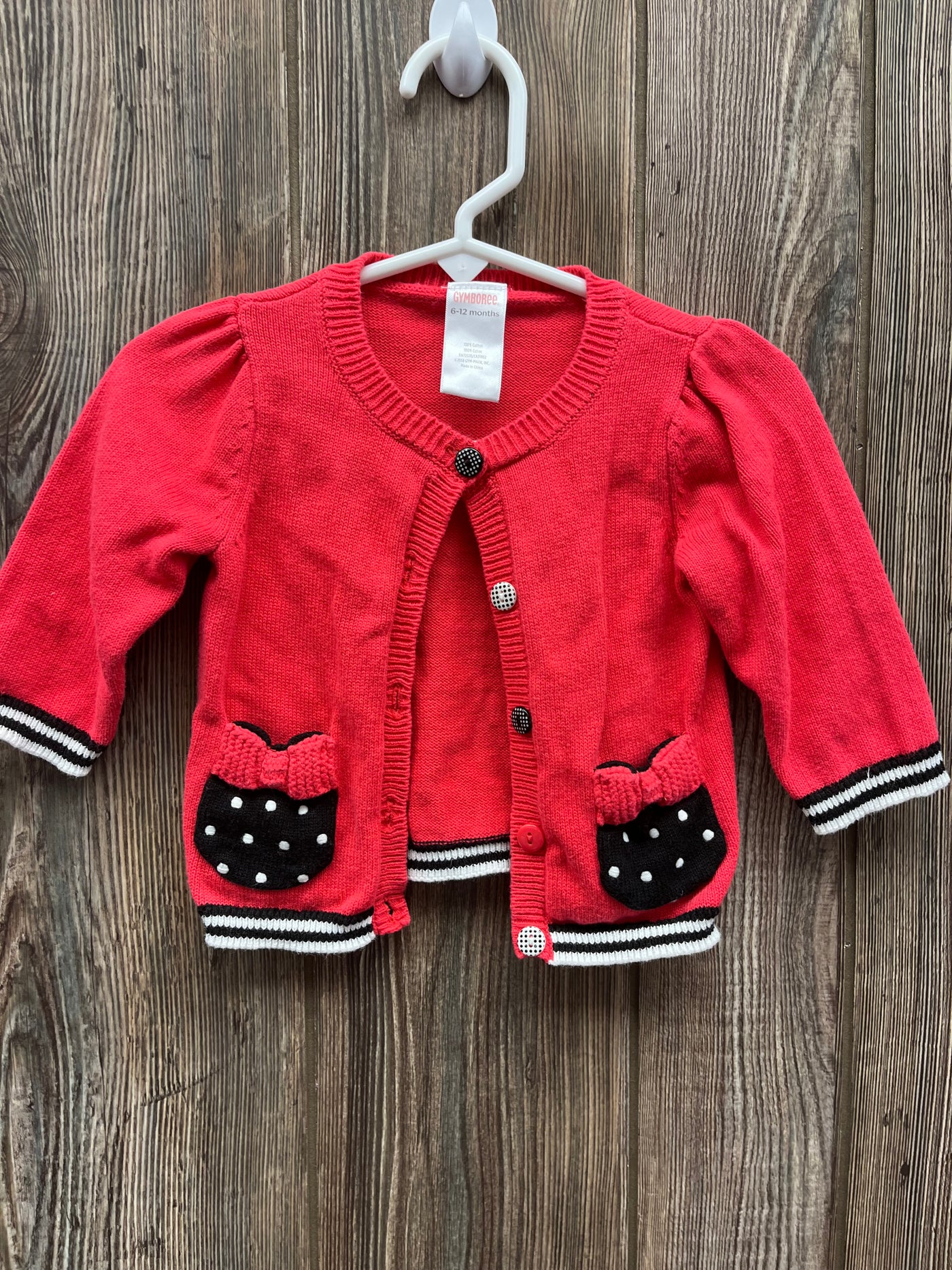 Girl 6-12 mo Red and Black Button Down Sweater