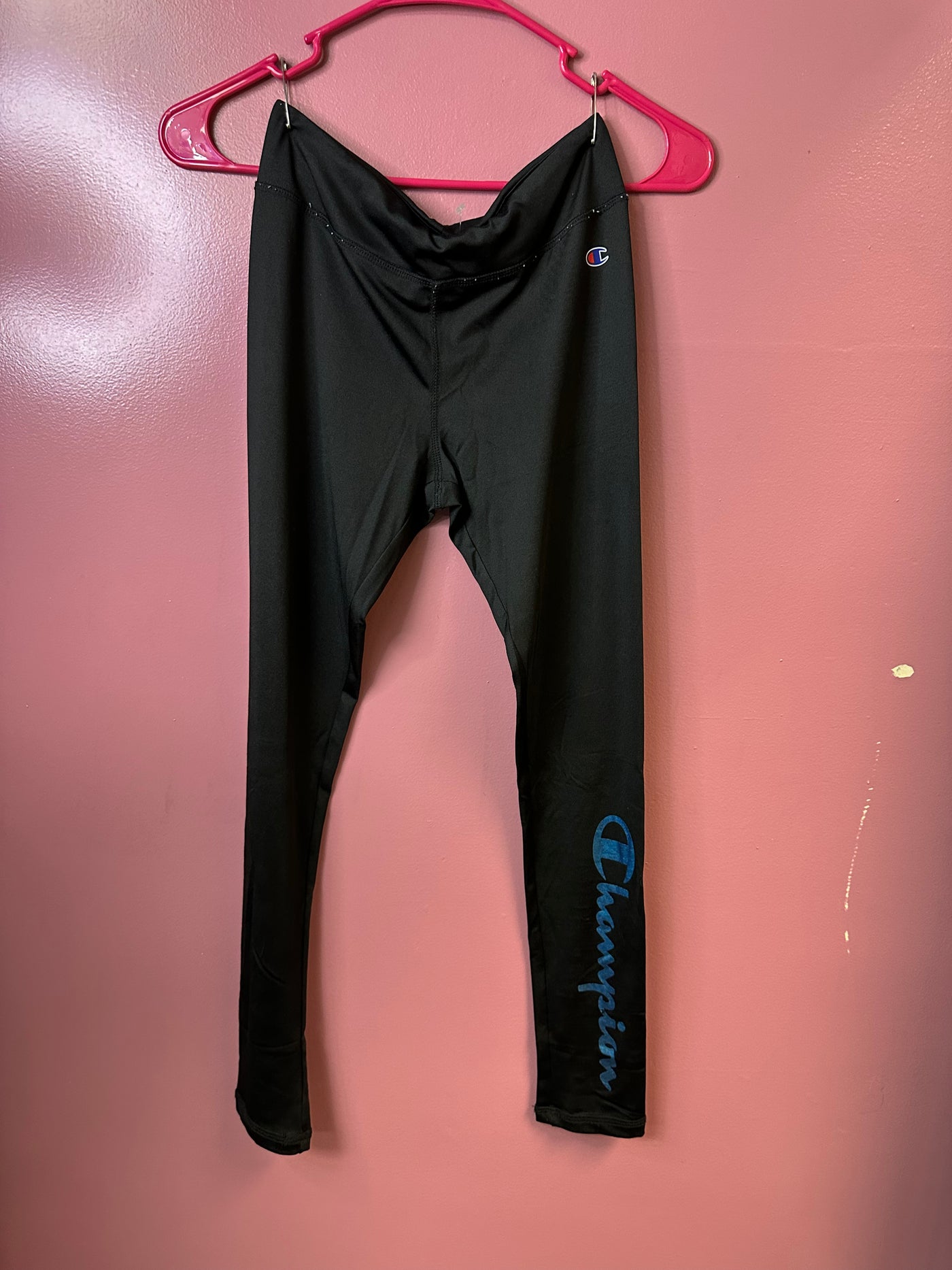 Girls 10/12 Black Leggings with Blue Champion