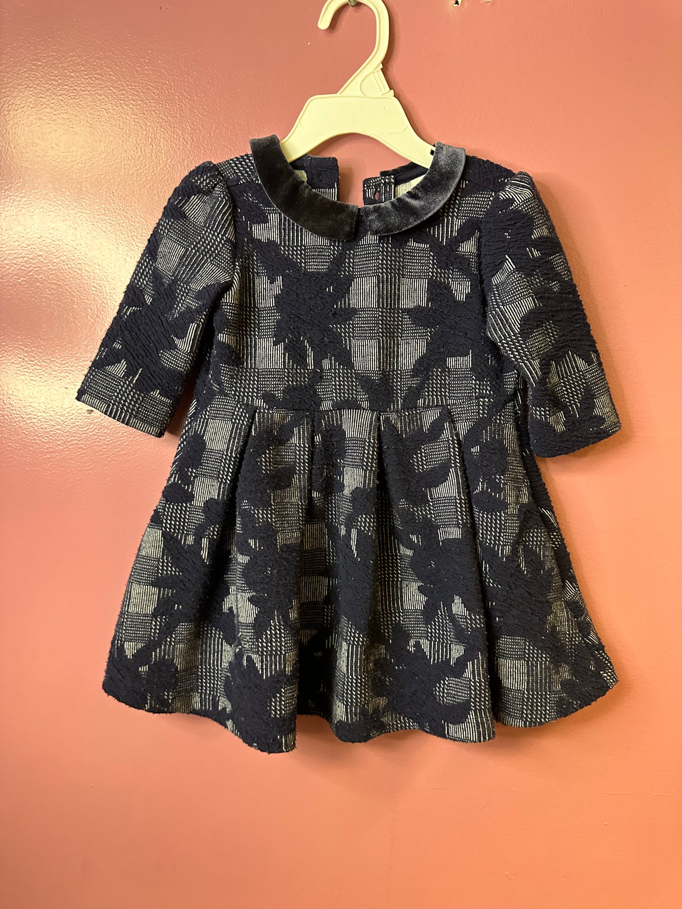 Girl 12-18 mo Janie and Jack Navy Blue Flowers/Checkered Dress