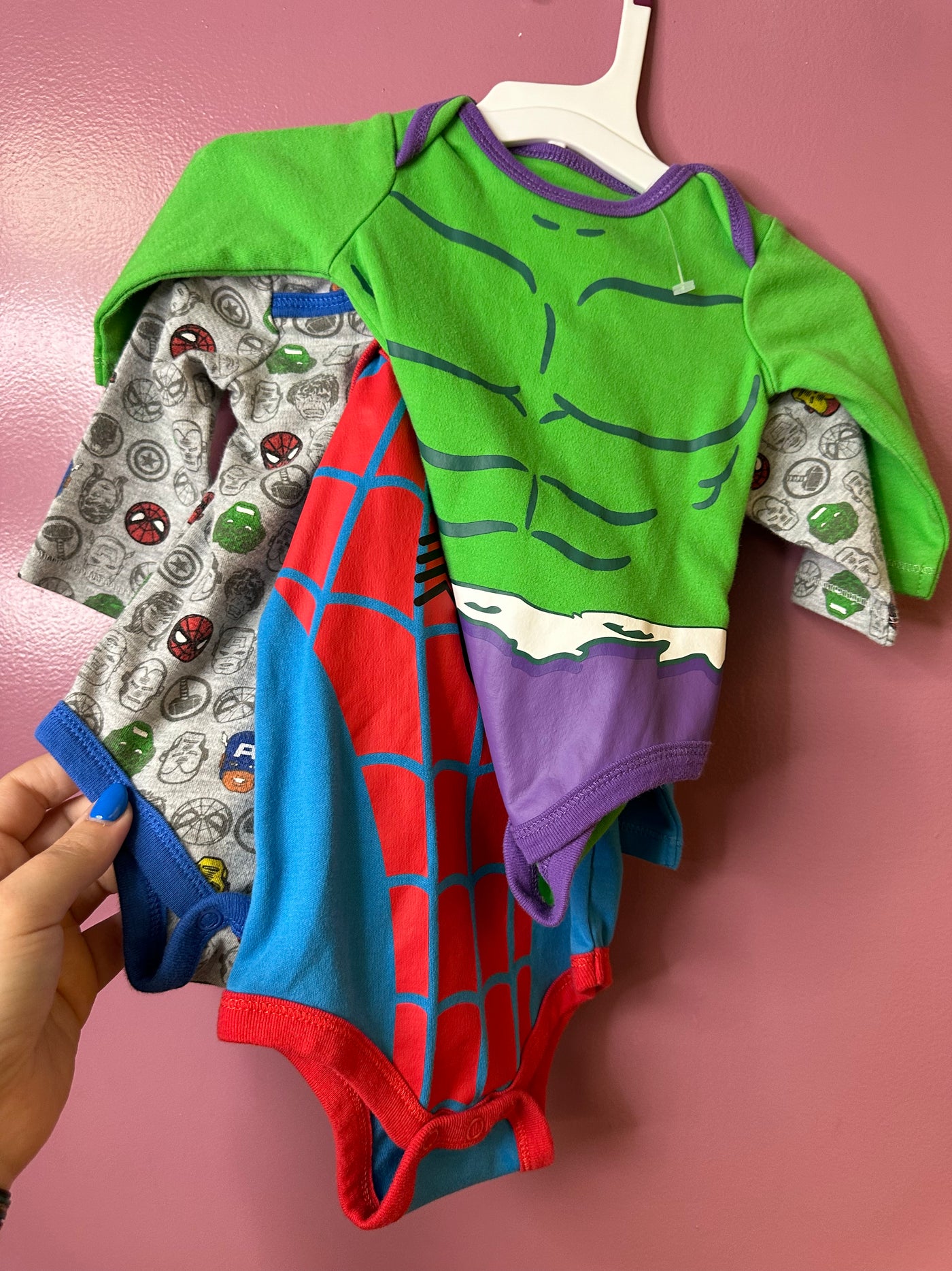 Boys 0-3mo Pack of 3 Avengers Long Sleeve Onesies