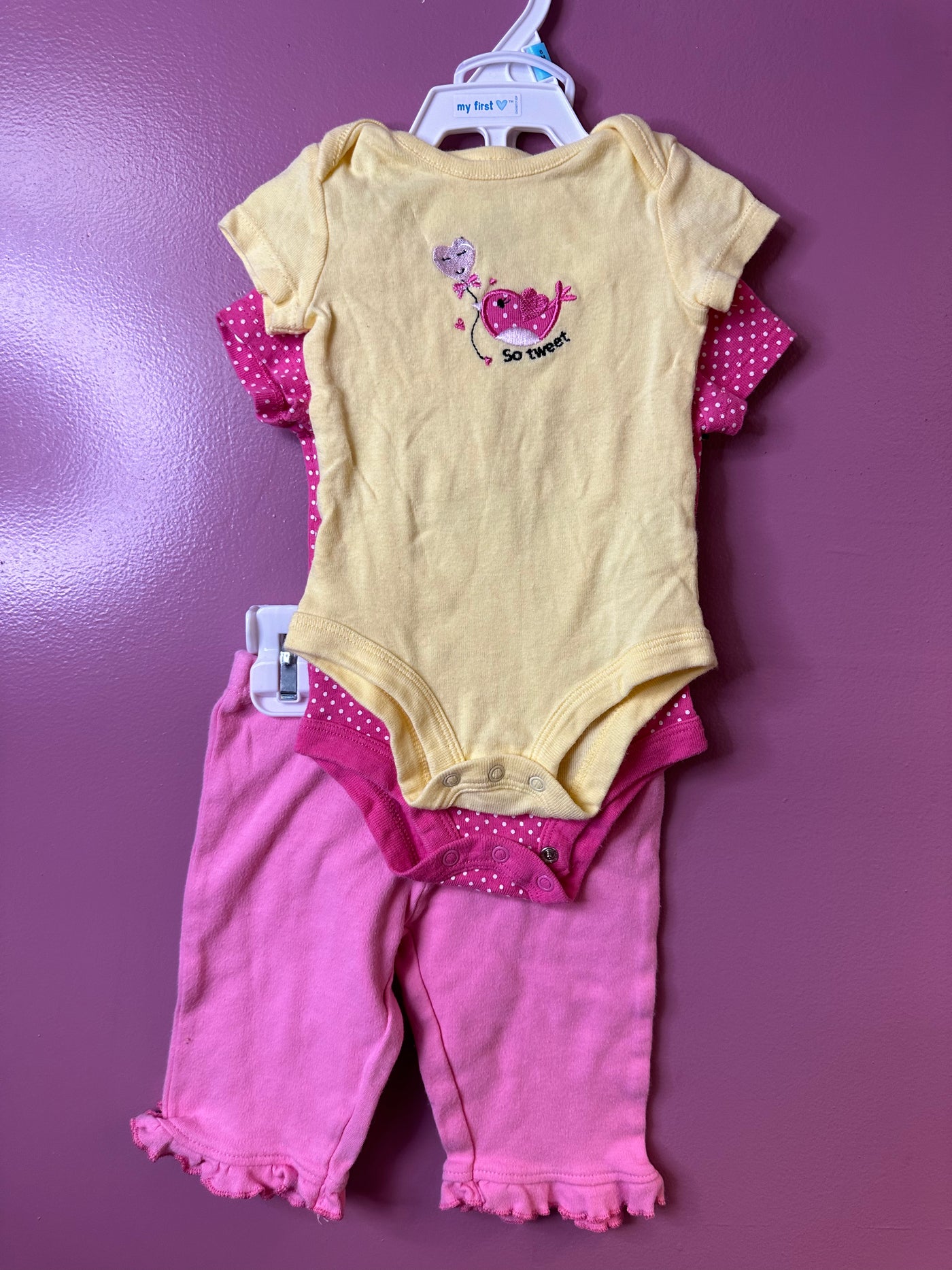 Girl 3m Yellow and Pink 2 onesies with Pants