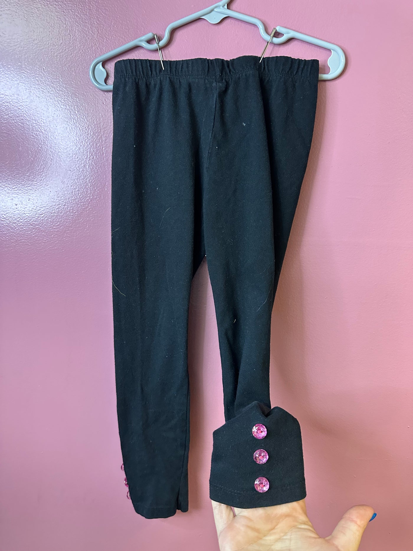 Girls Youth XS Black Leggings with Buttons