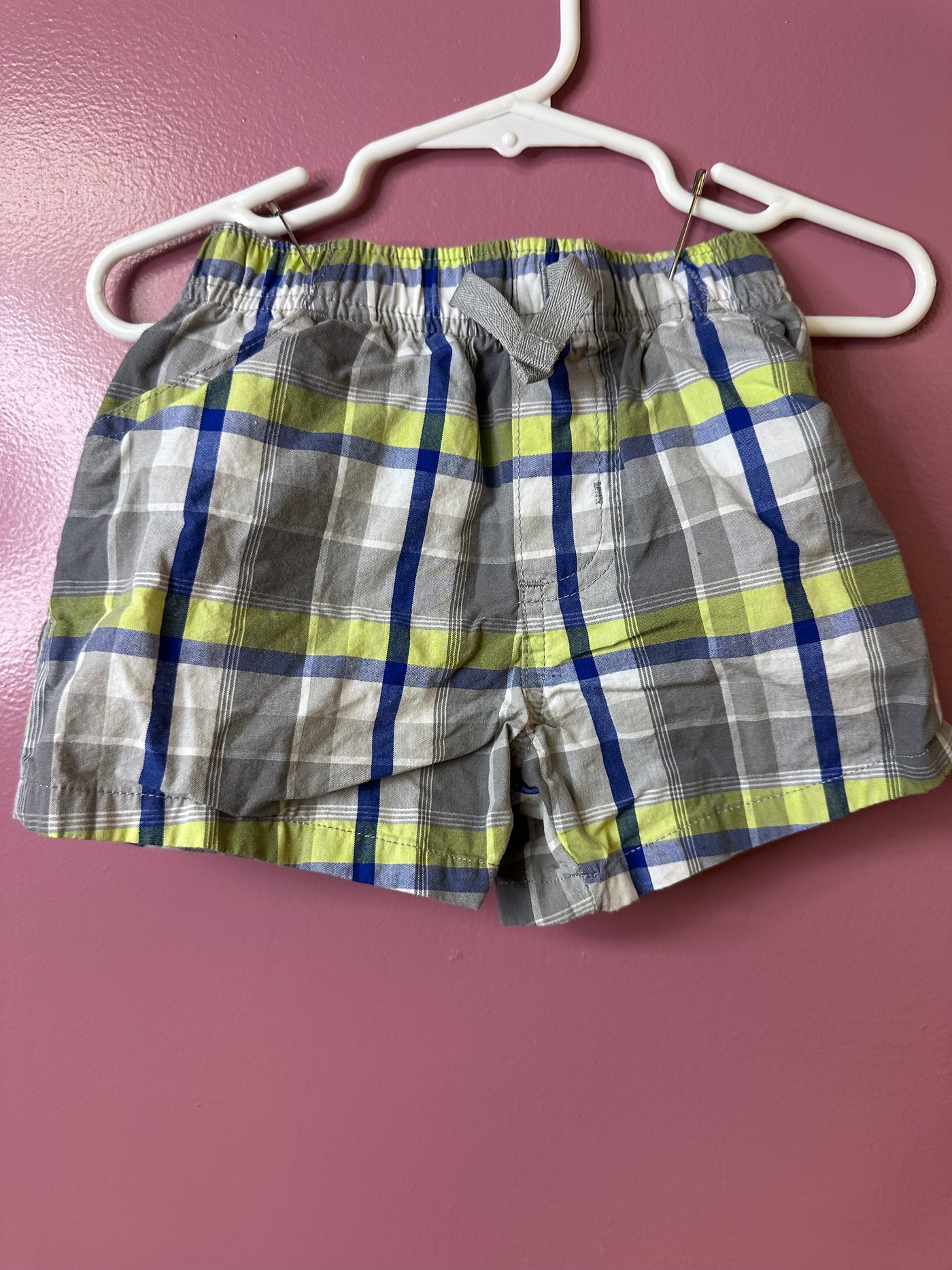 Boys 18mo Gray/Blue/Green Plaid Shorts