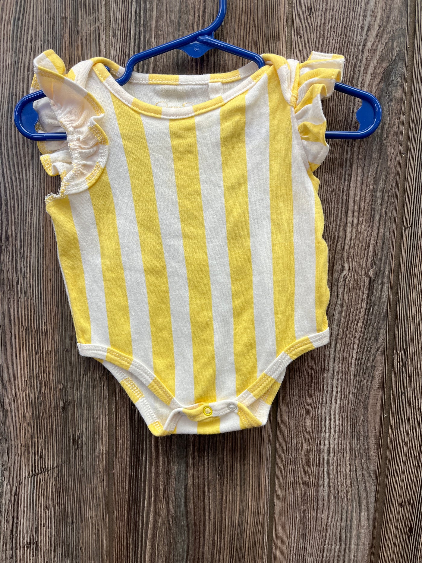 Girls 3-6 mo Yellow White Striped Short Sleeve Boutique Onesie