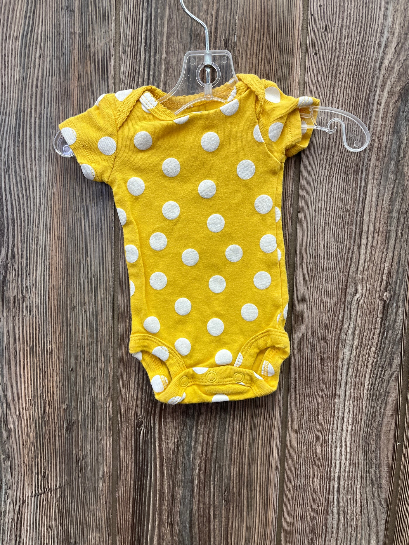 Girls Preemie Yellow with White Polka Dots Short Sleeve Onesie