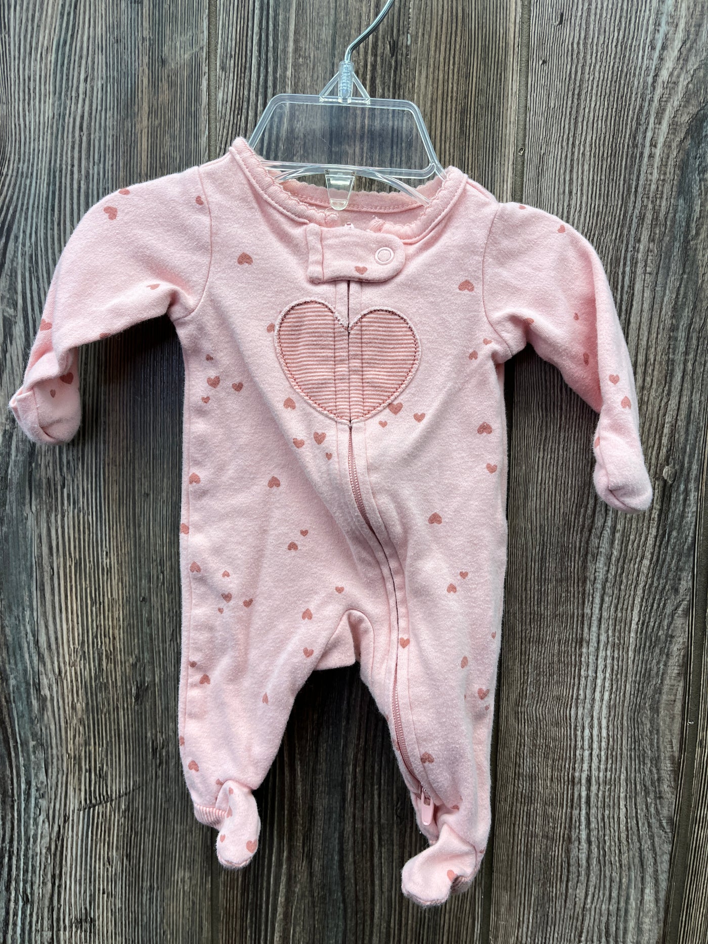 Girls Preemie Pink Hearts Long Sleeve Zip Sleeper