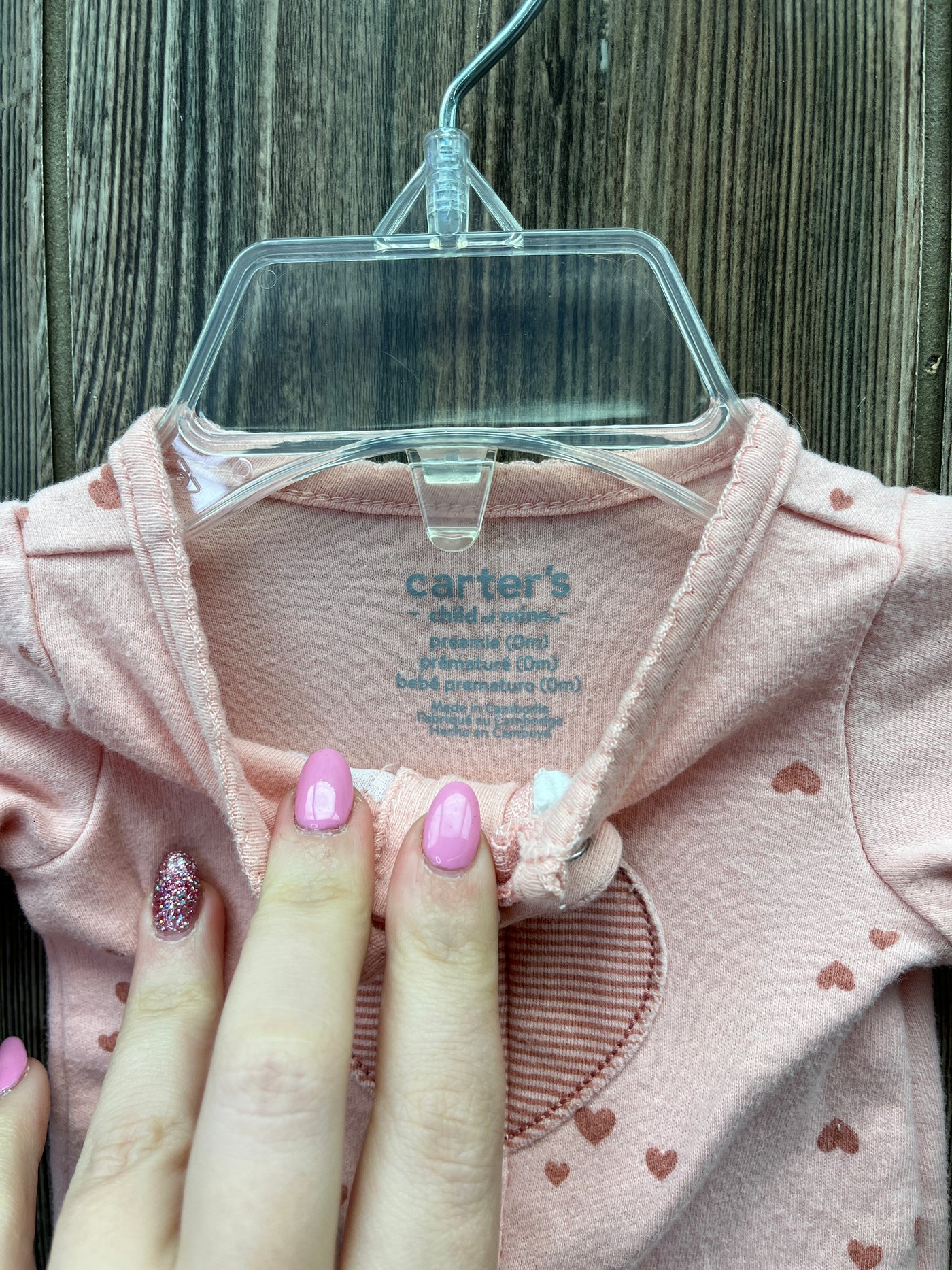 Girls Preemie Pink Hearts Long Sleeve Zip Sleeper