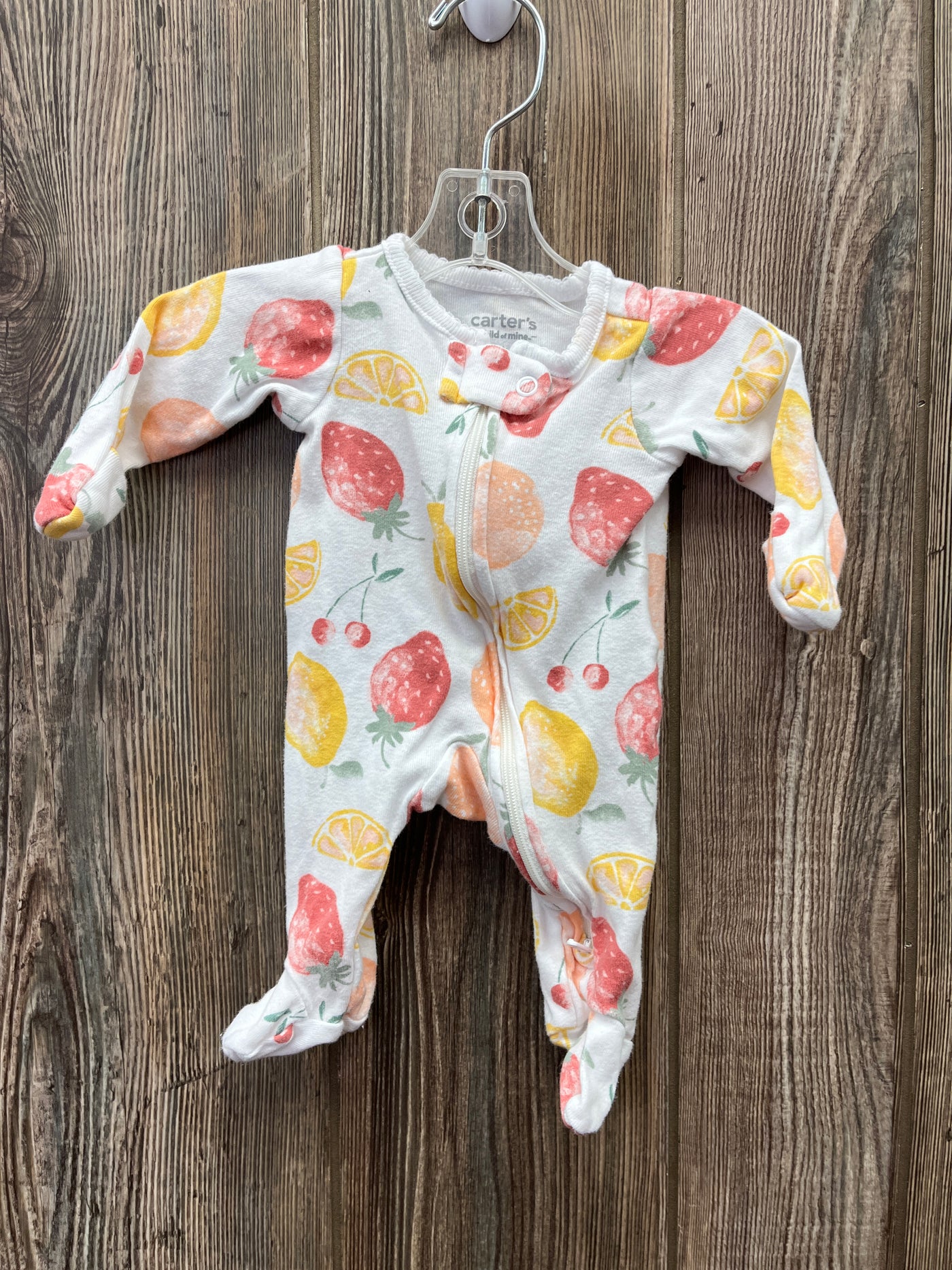 Girls Preemie White Long Sleeve Zip Sleeper with Fruit