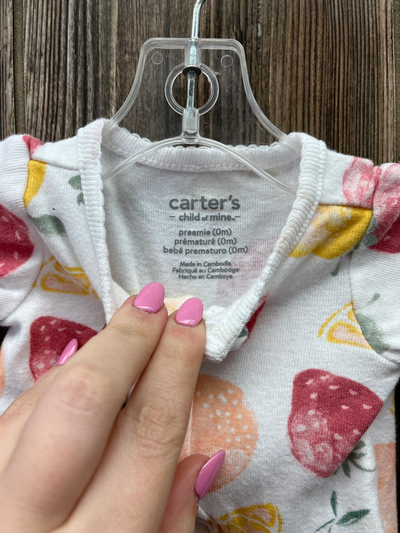 Girls Preemie White Long Sleeve Zip Sleeper with Fruit