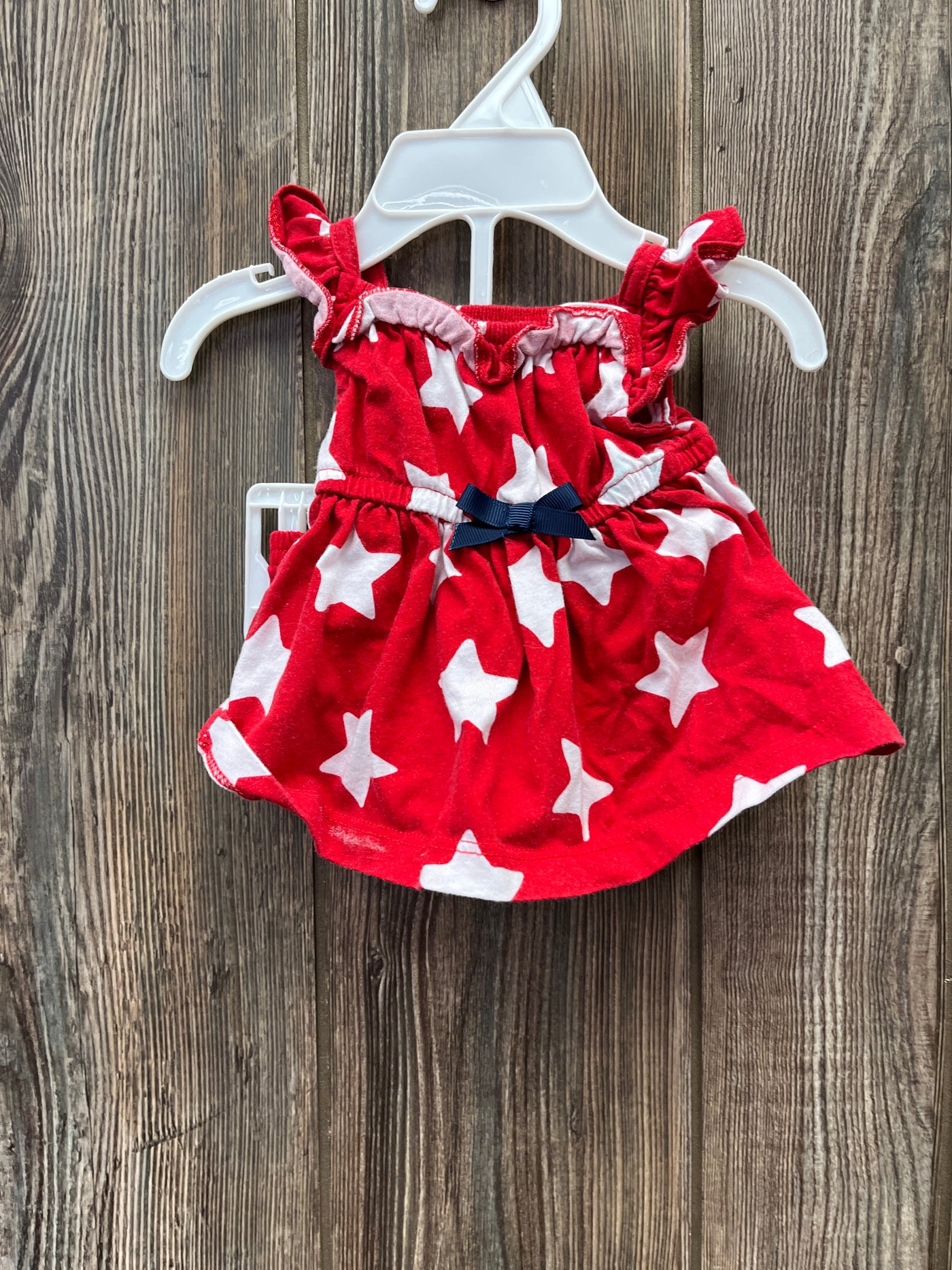 Girl Preemie Red Summer Top and Bummies Outfit with Stars