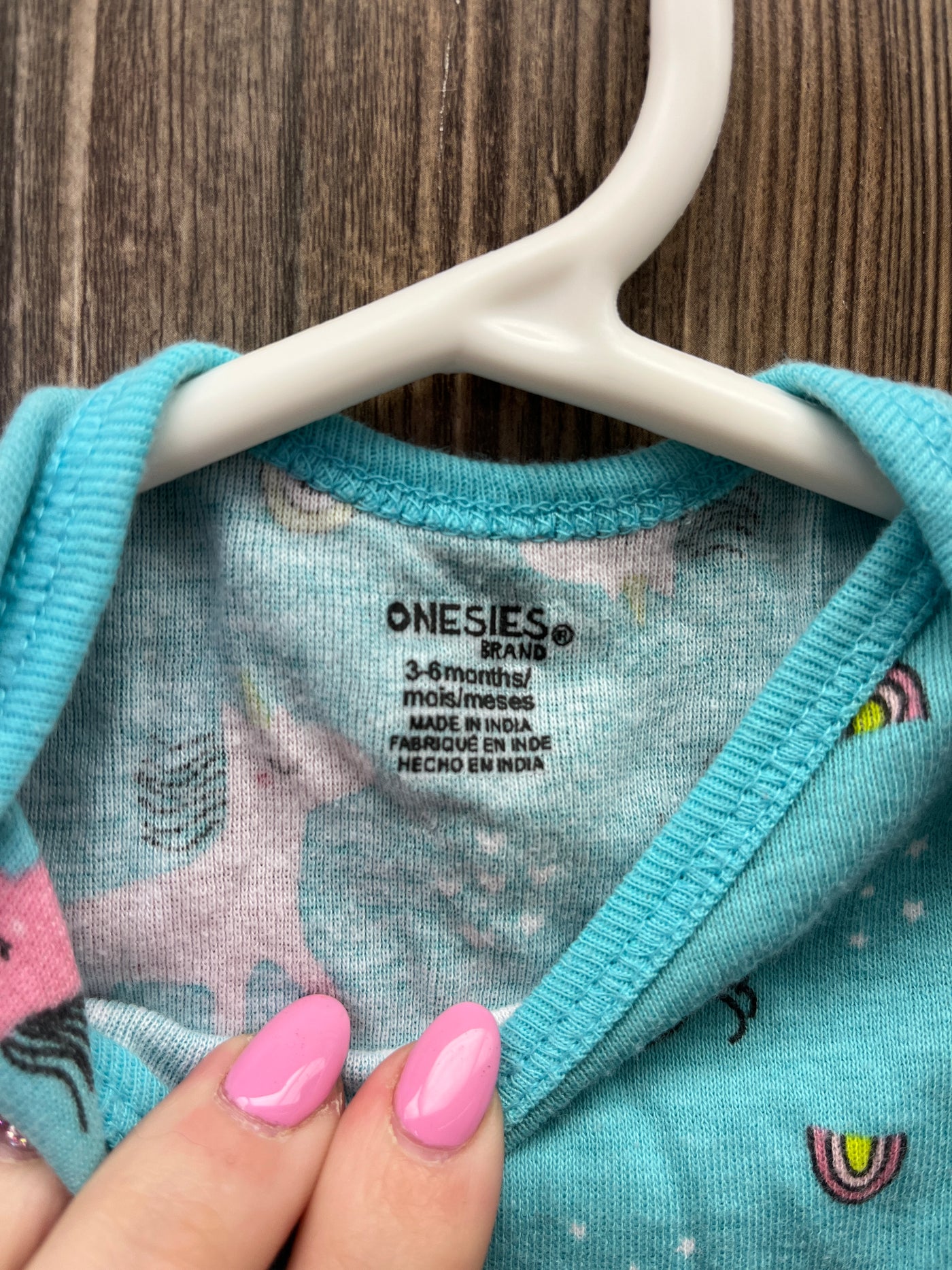 Girl 3-6 mo Blue Short Sleeve Onesie with Unicorns and Rainbows