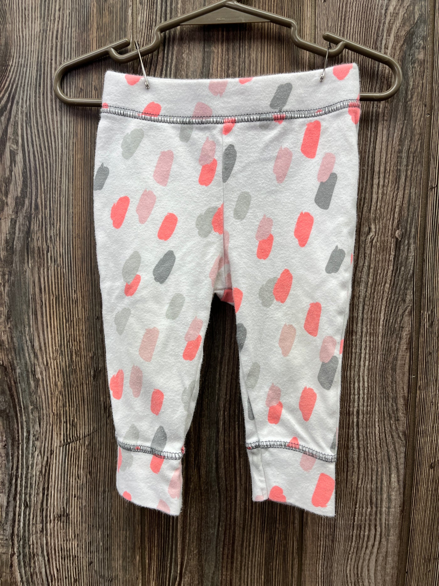 Girls 6-9 mo  White Pajama Pants with Gray and Pink