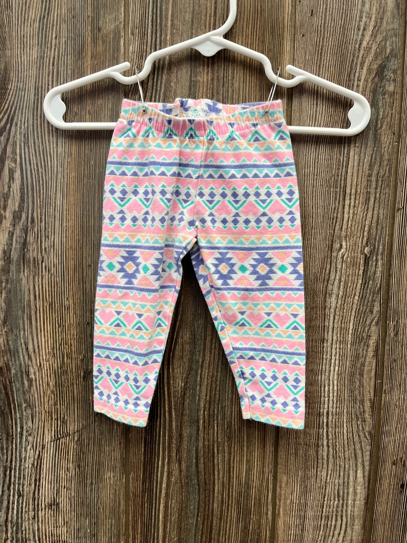 Girl 6 mo White Pull On Pants with Pink Purple Aztec Print