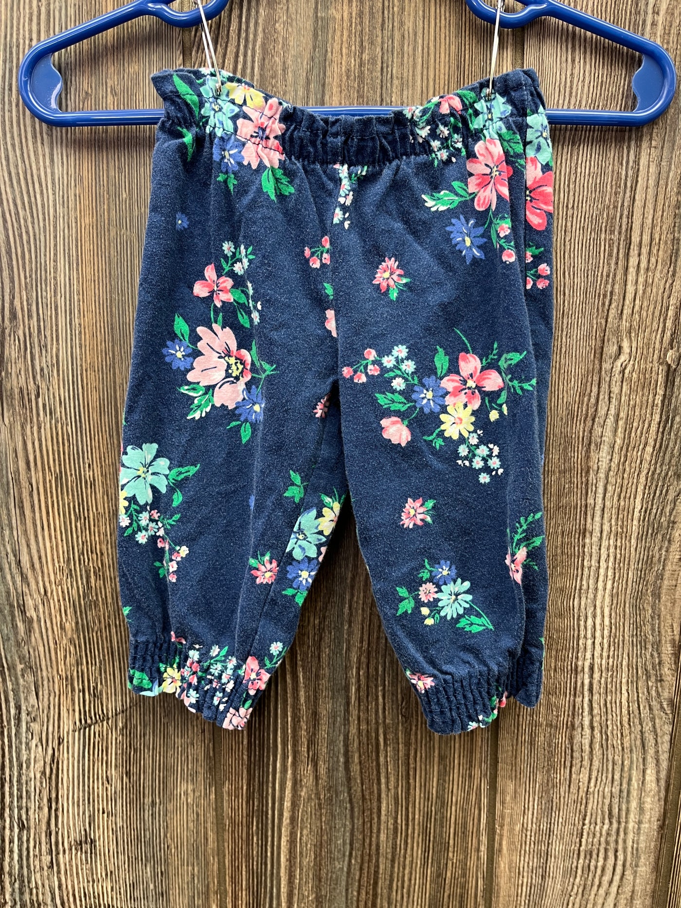 Girl 6 mo Blue Pull on Pants with Flowers