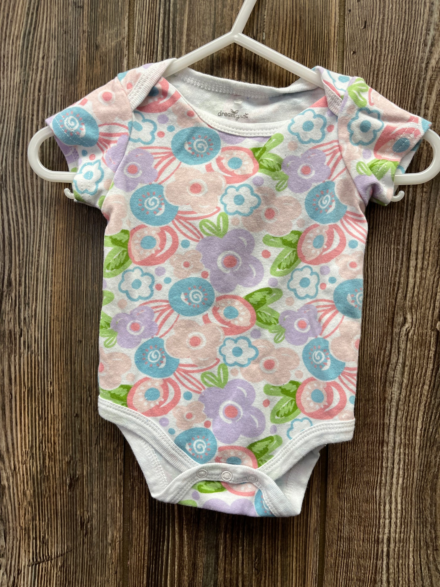 Girl 6-9 mo White with Pink Purple Blue Flower Onesie