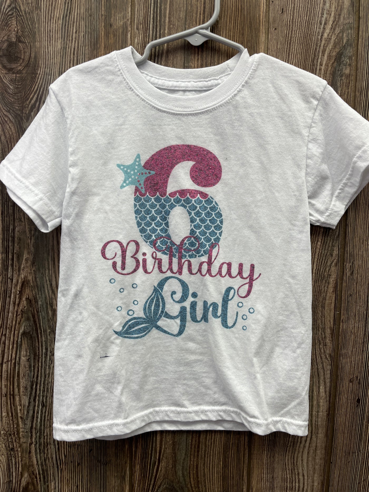 Girls Youth Small White Short Sleeve Top 6th Birthday