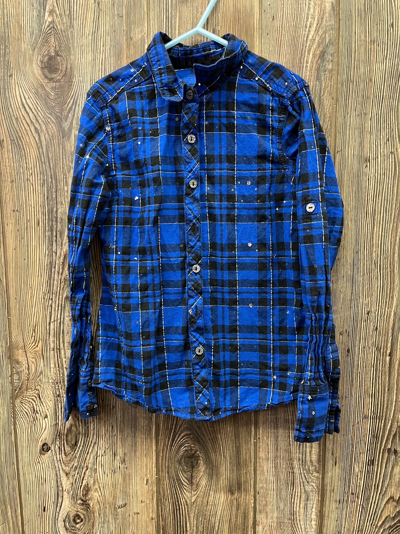 Girls 8 Justice Blue Black Plaid Long Sleeve Flannel Shirt