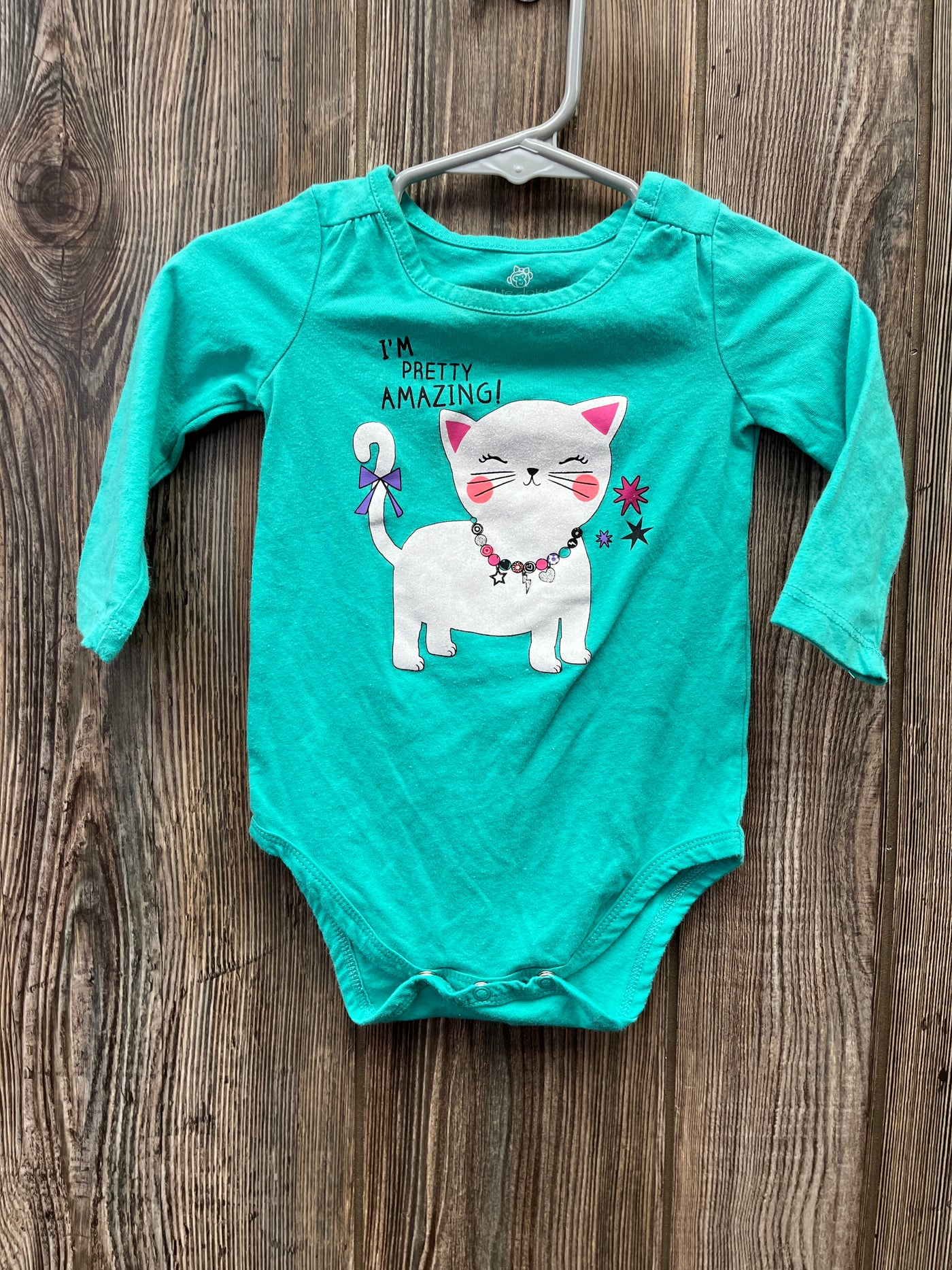 Girl 9 mo Green Long Sleeve Onesie with Cat