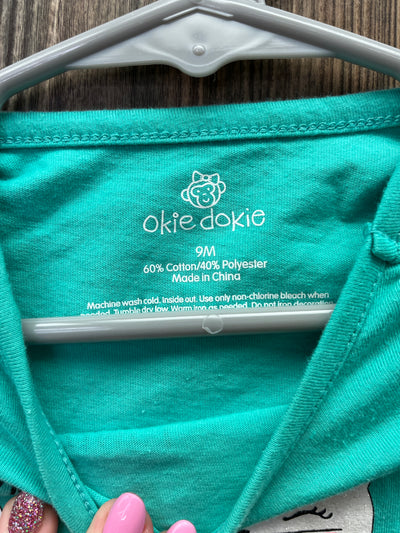 Girl 9 mo Green Long Sleeve Onesie with Cat