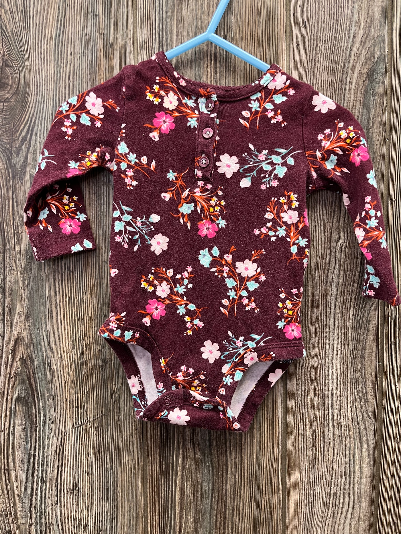 Girl 6 mo Wine Flower Long Sleeve Onesie