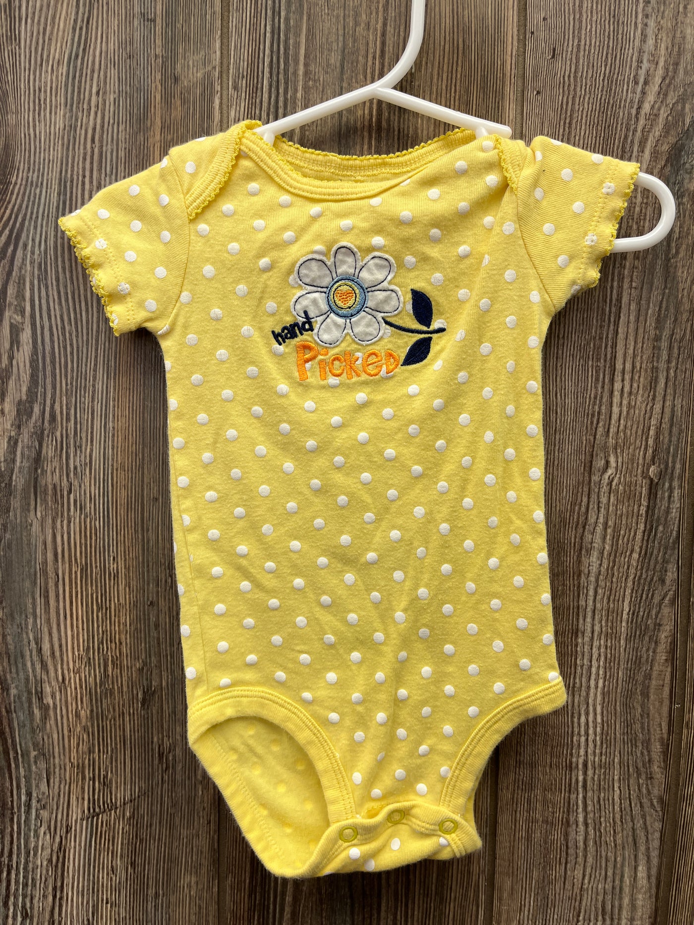 Girls Infant Large Yellow Polka Dot Onesie Hand Picked