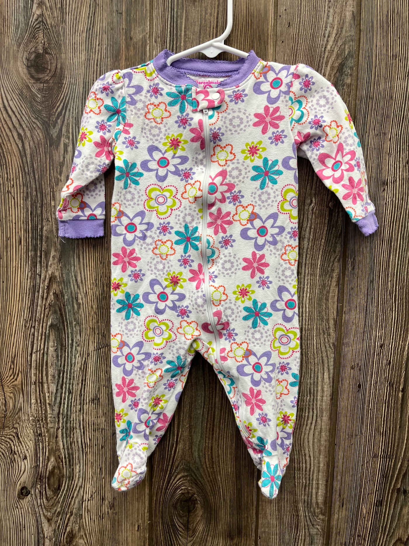 Girls 6-9 mo White Sleeper with Purple and Pink Flowers