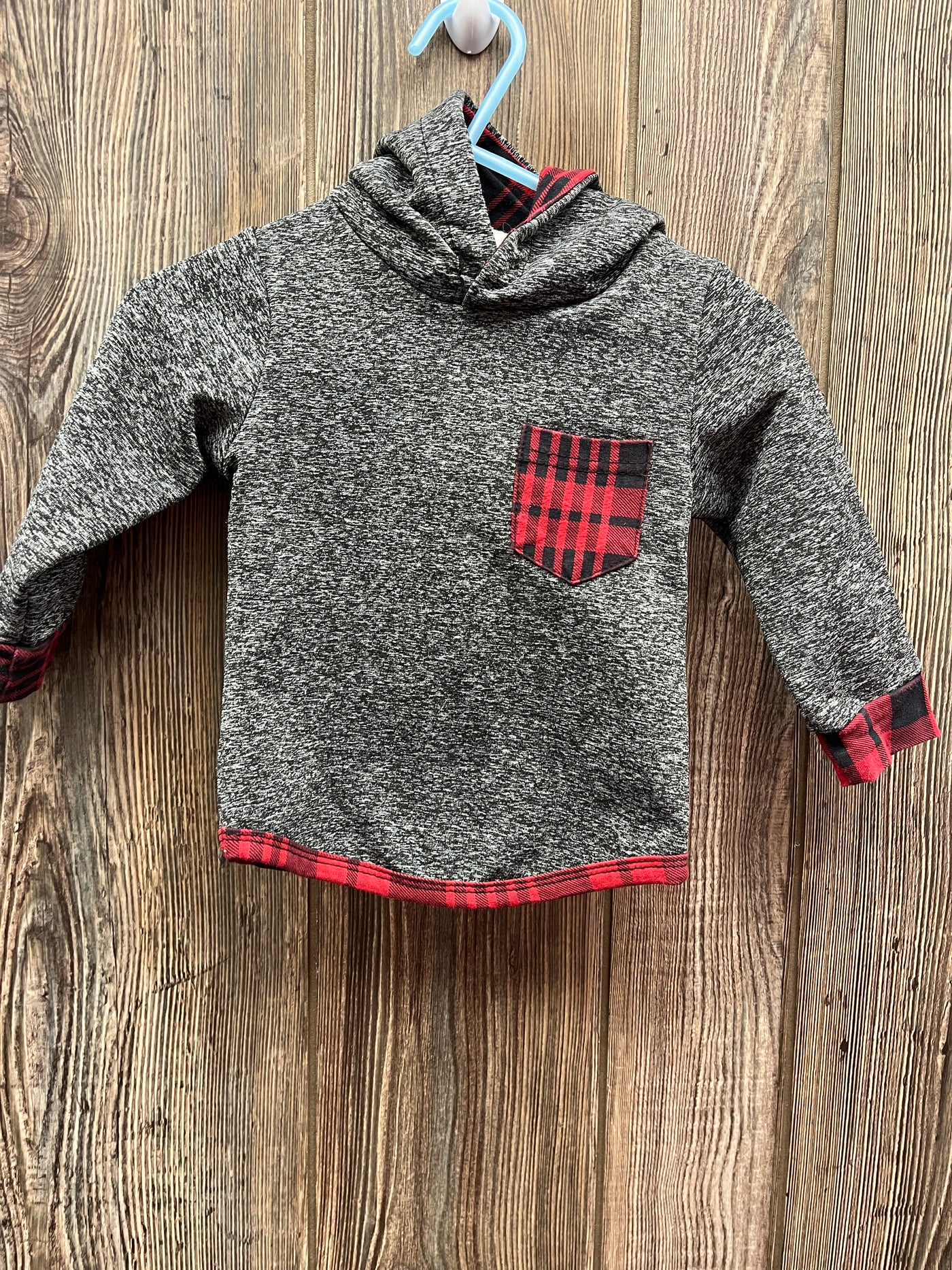 Boys 12-18 mo Gray with Red Plaid Hoodie