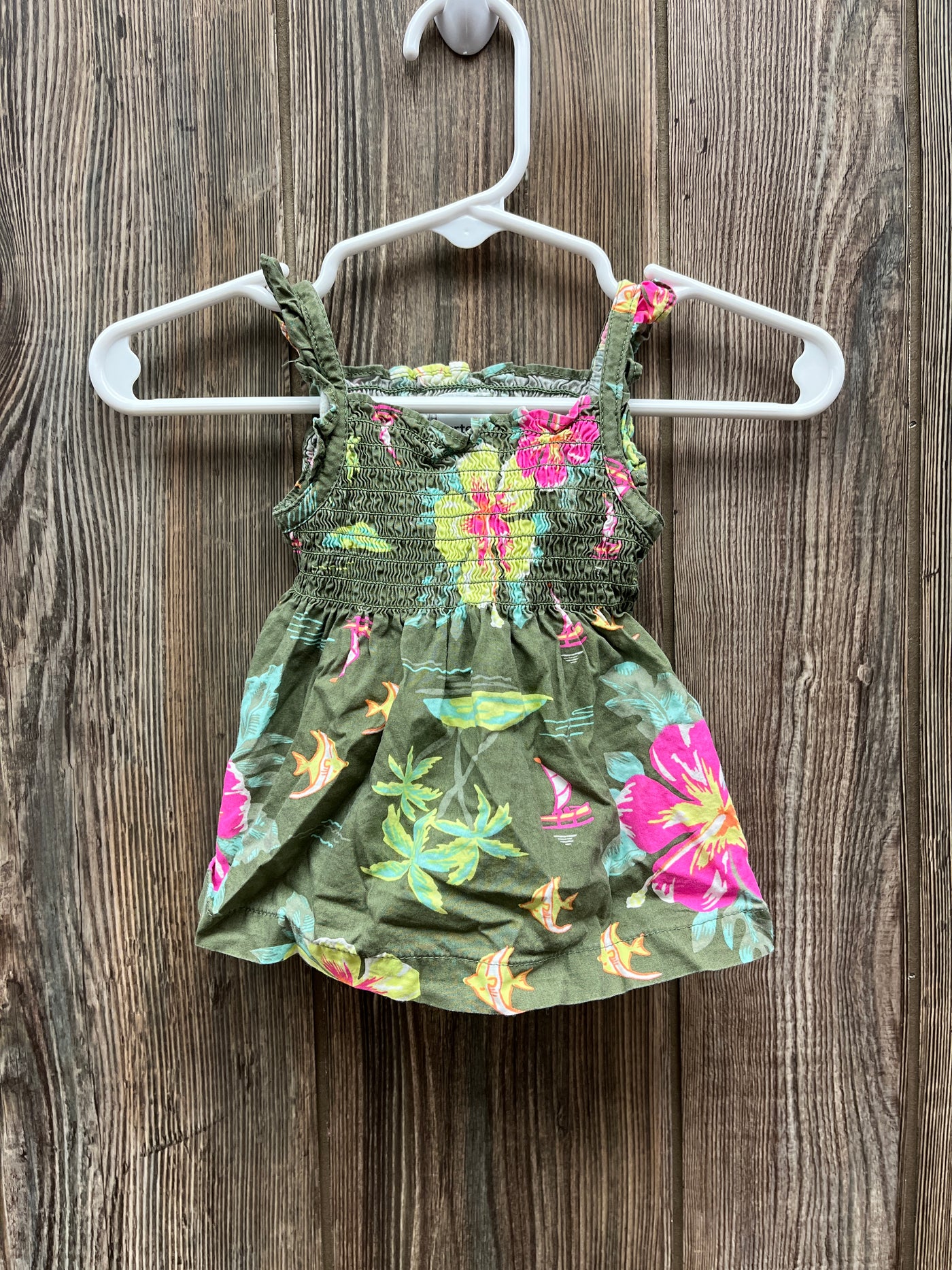 Girl 3 mo Green with Flowers Tropical Dress