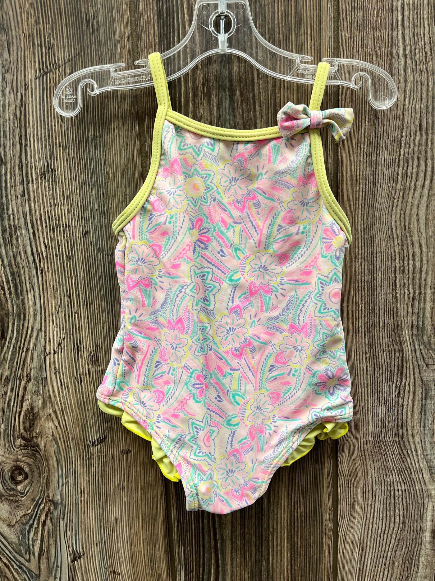 Girl 6 mo Pink and Yellow Flower One Piece Swimsuit