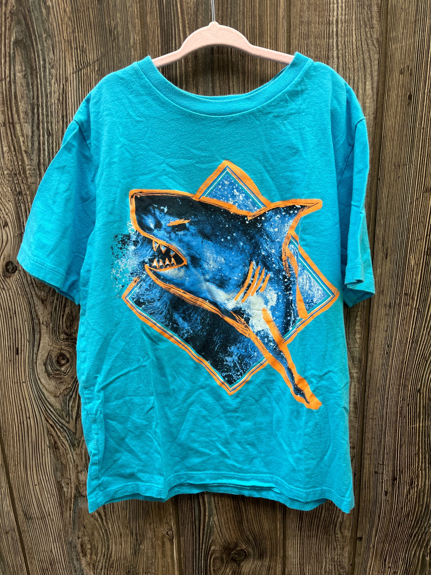 Boys 7/8 Blue Shark Short Sleeve Top