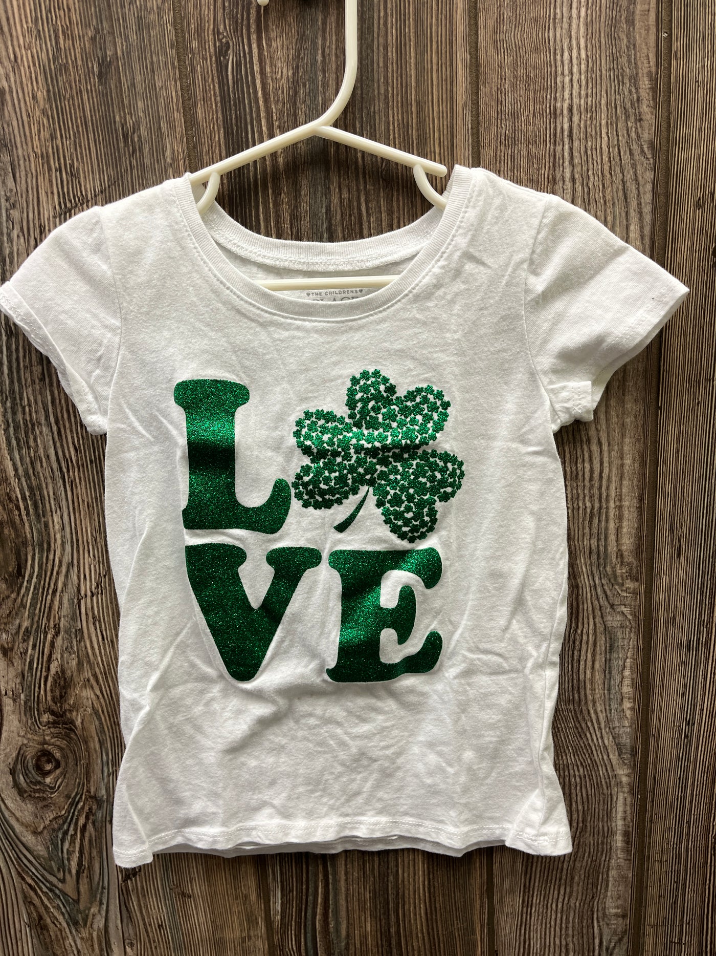 Girls 5 White Short Sleeve Love Top 4 leaf clover