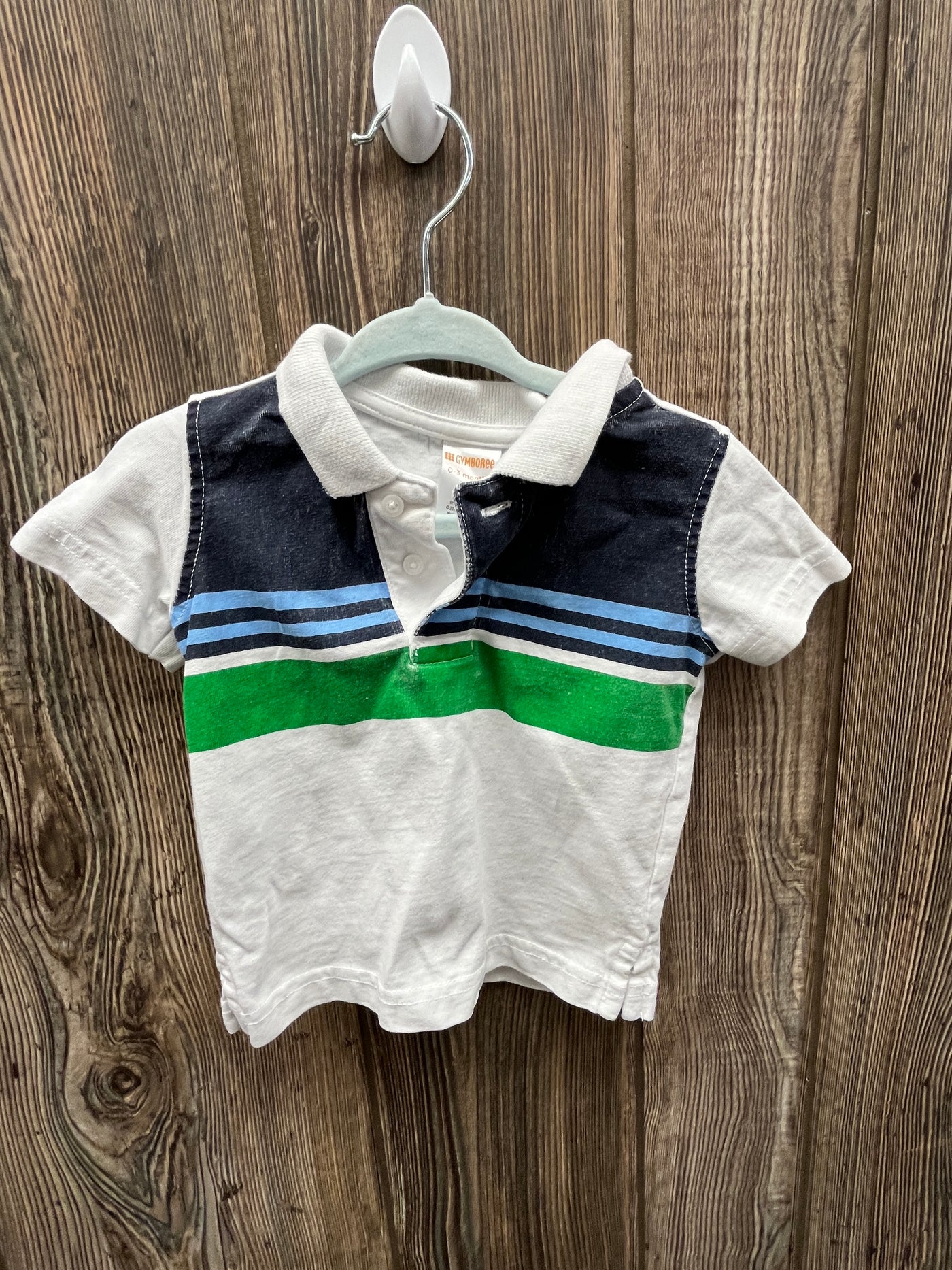 Boys 0-3 mo Blue and Green Striped Collared Short Sleeve Shirt