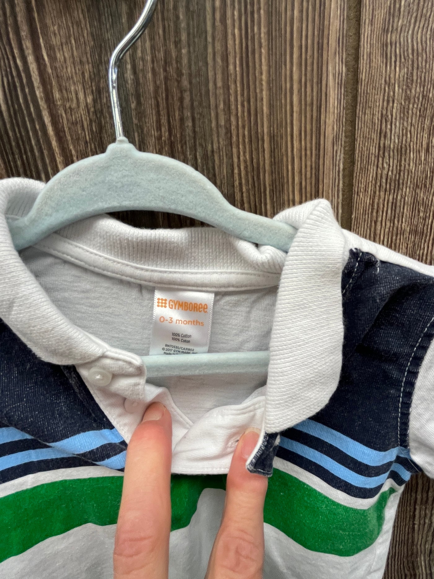 Boys 0-3 mo Blue and Green Striped Collared Short Sleeve Shirt