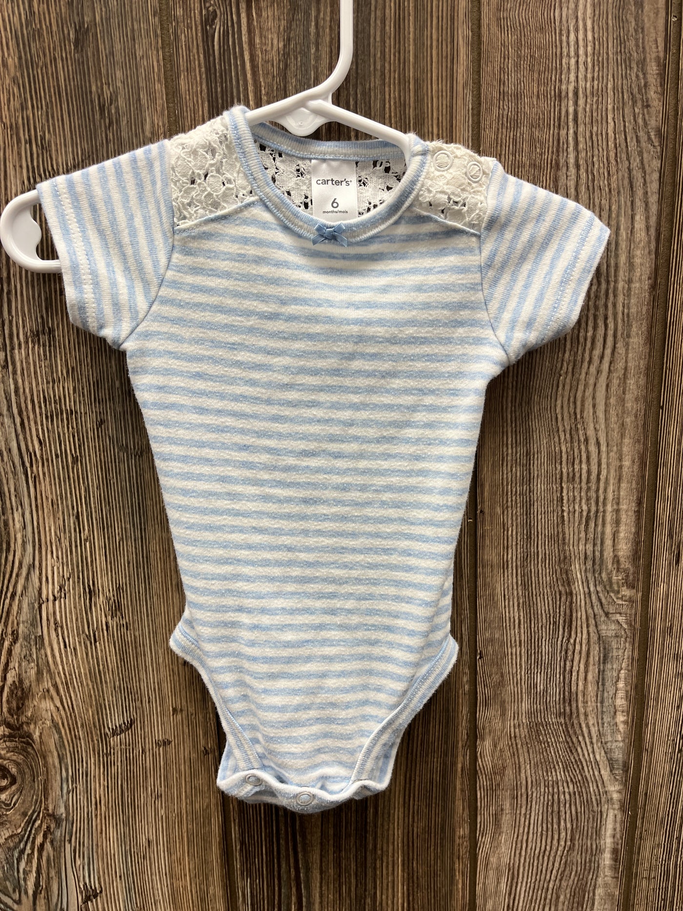 Girl 6 mo Blue and White Striped Onesie