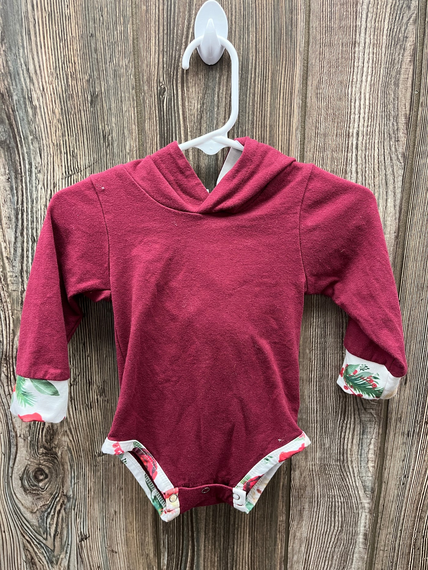 Girl 6 mo Maroon Hoodie Onesie