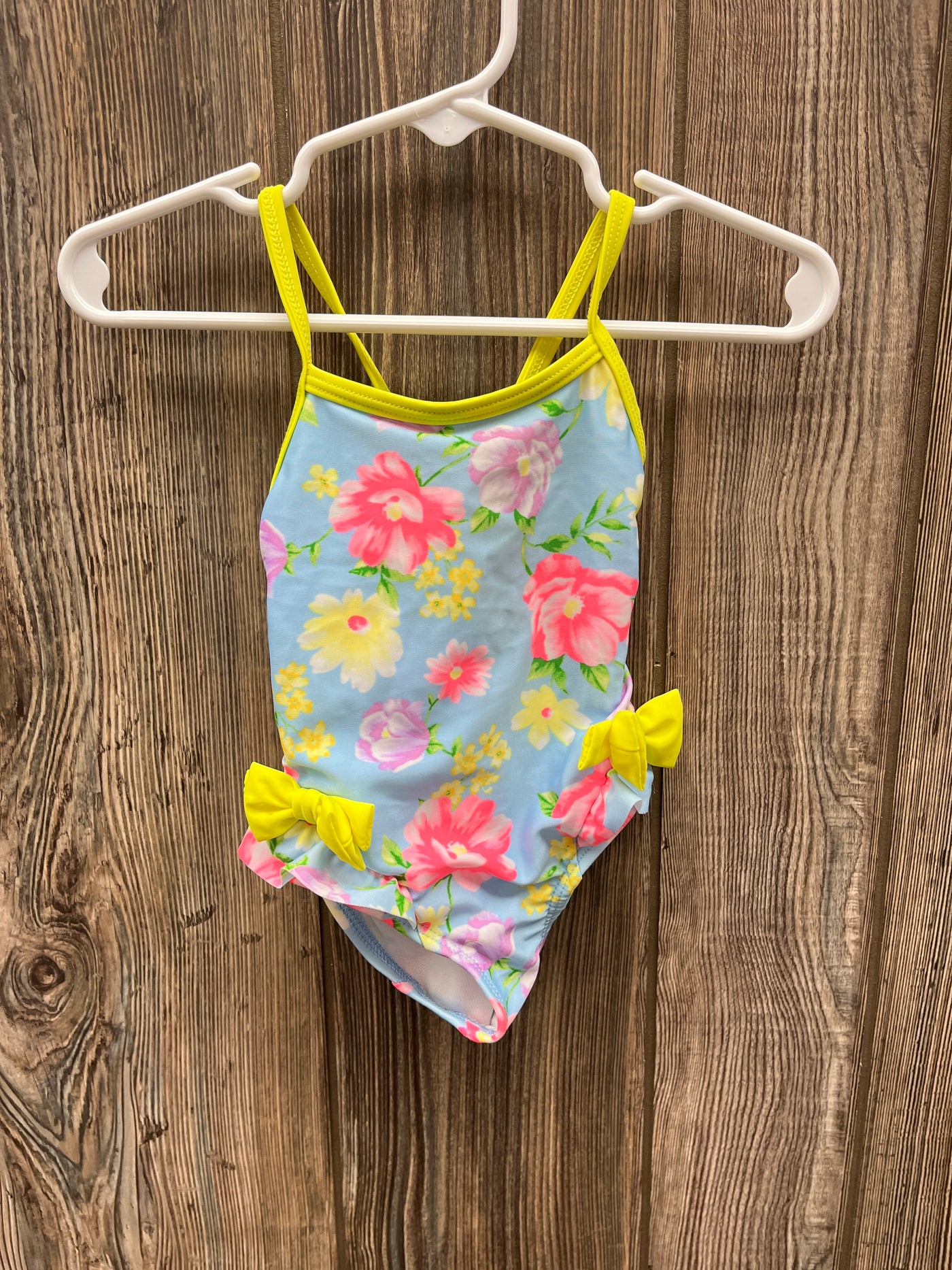 Girl 3-6 mo Pink and Yellow Flower One Piece Swimsuit