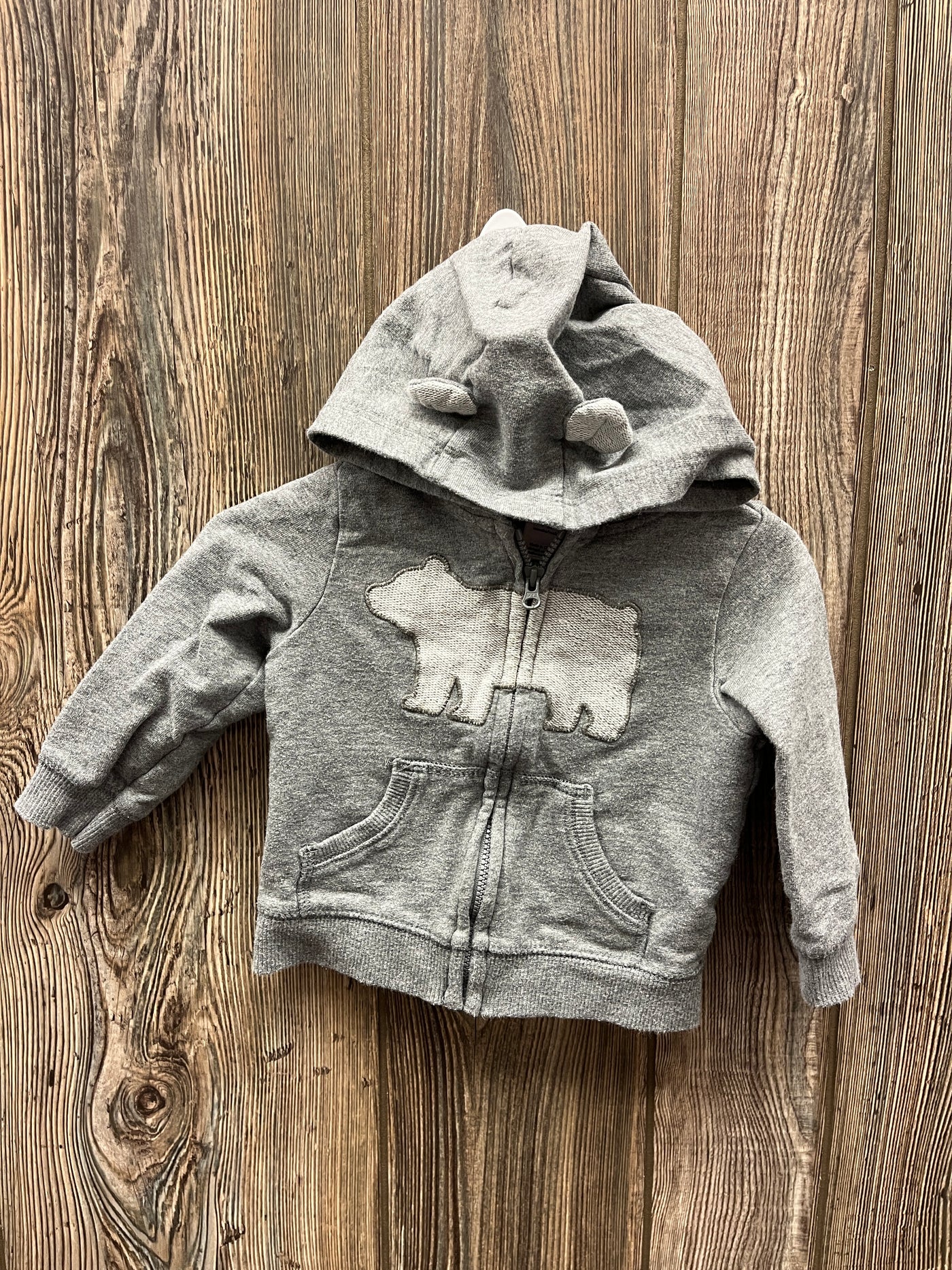 Boys 12 mo Gray Zip Up Hoodie with White Bear