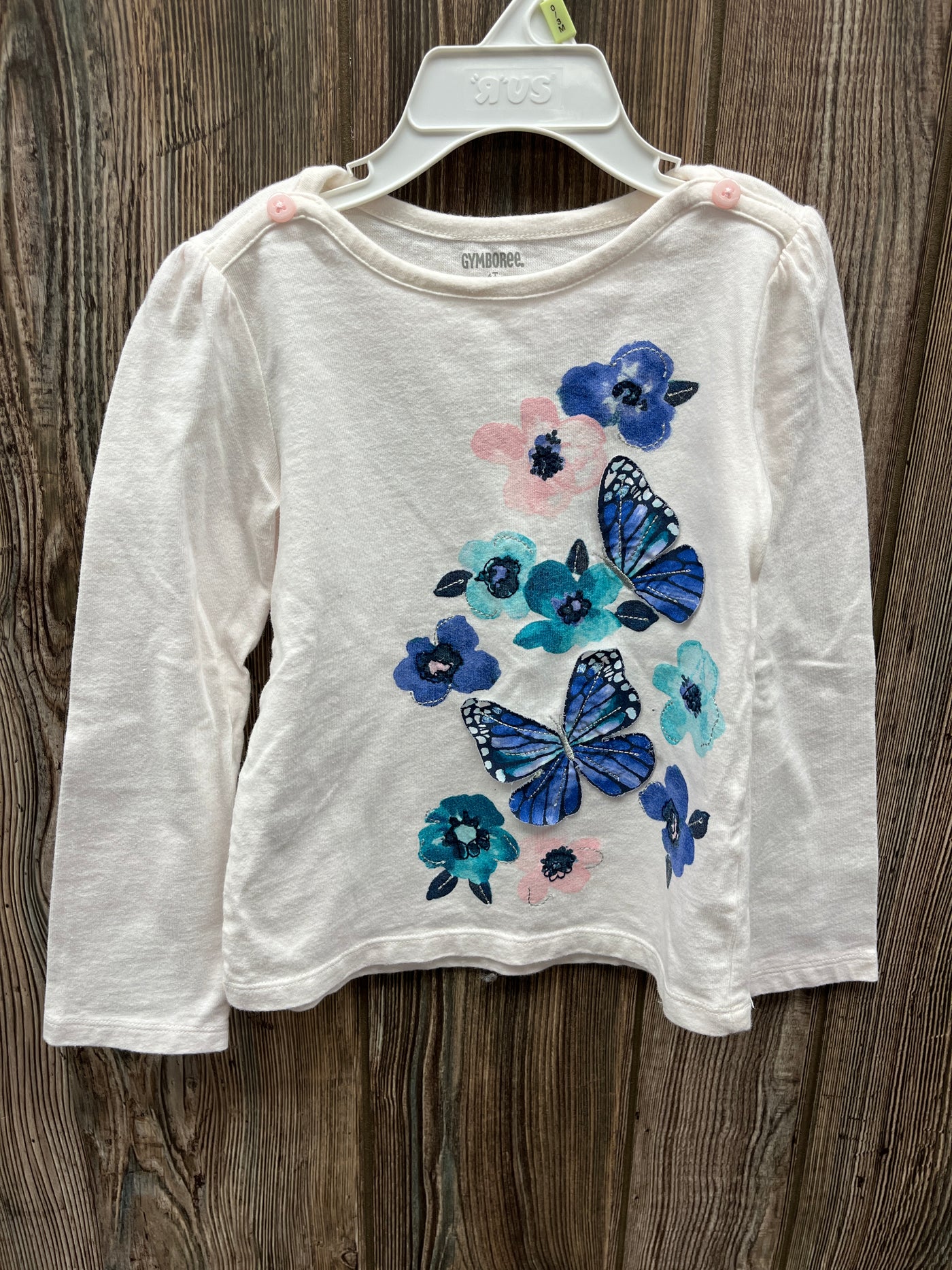 Girl 4T Blue Butterflies and Flowers Shirt