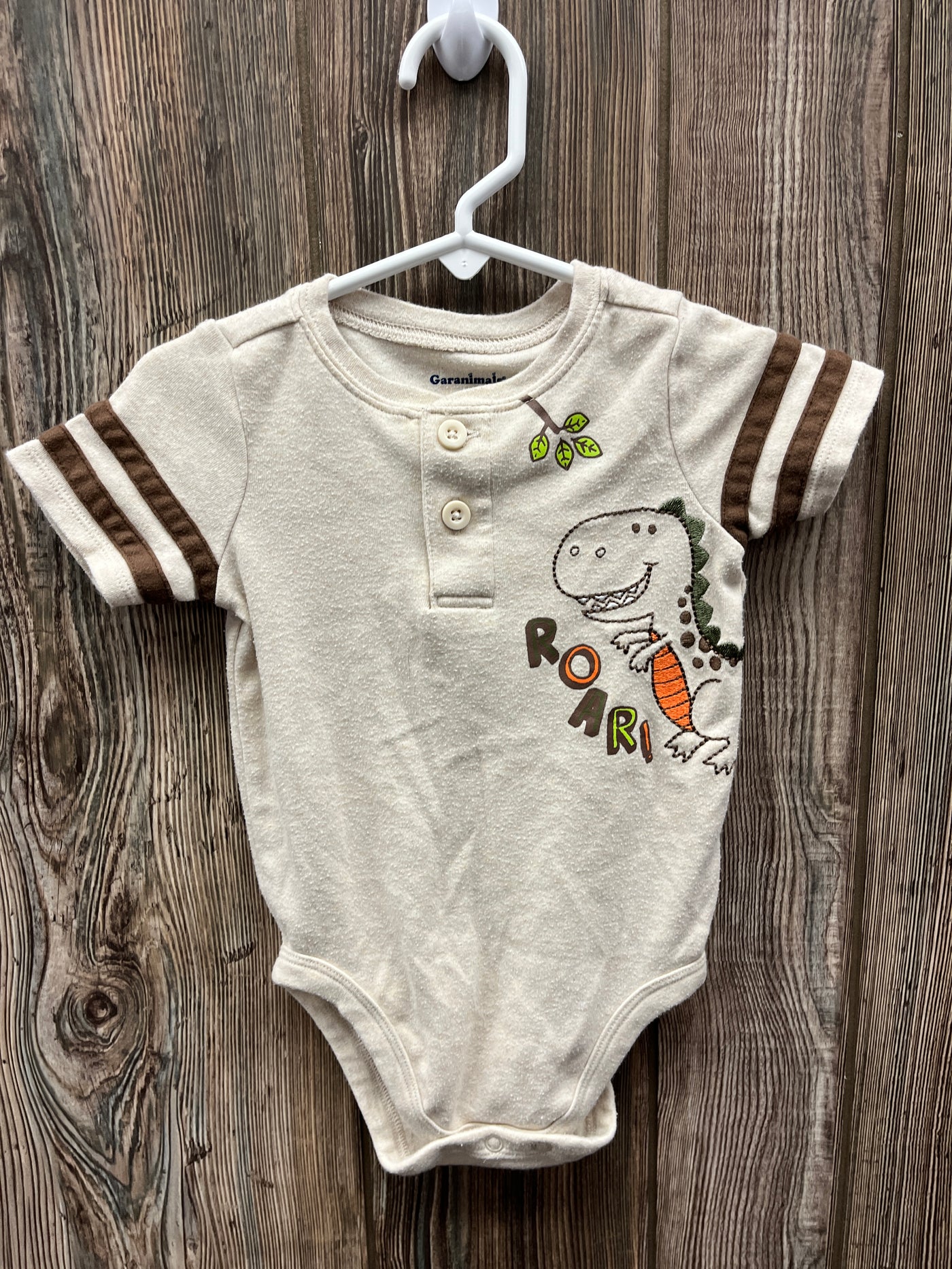 Boys 18 mo Brown Dinosaur Short Sleeve Onesie