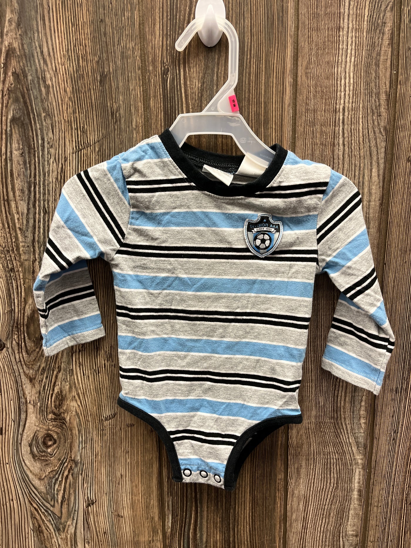 Boys 12 mo Blue and Gray Stripped Long Sleeve Onesie