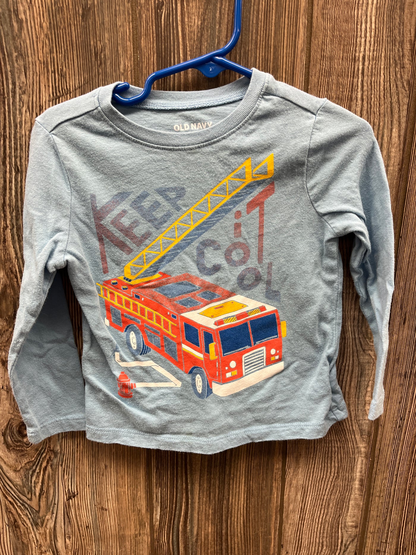 Boys 2T Blue Long Sleeve Top with Fire Truck