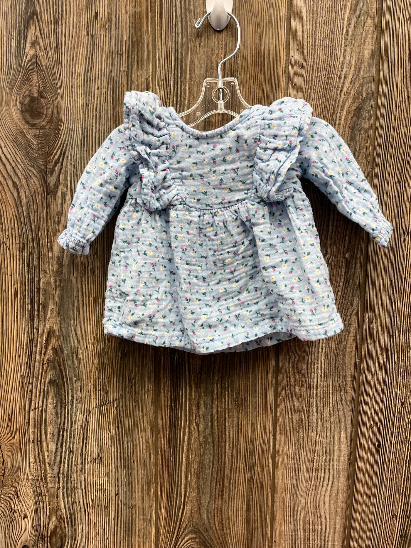 Girl 0-3 mo Blue Flower Long Sleeve Shirt