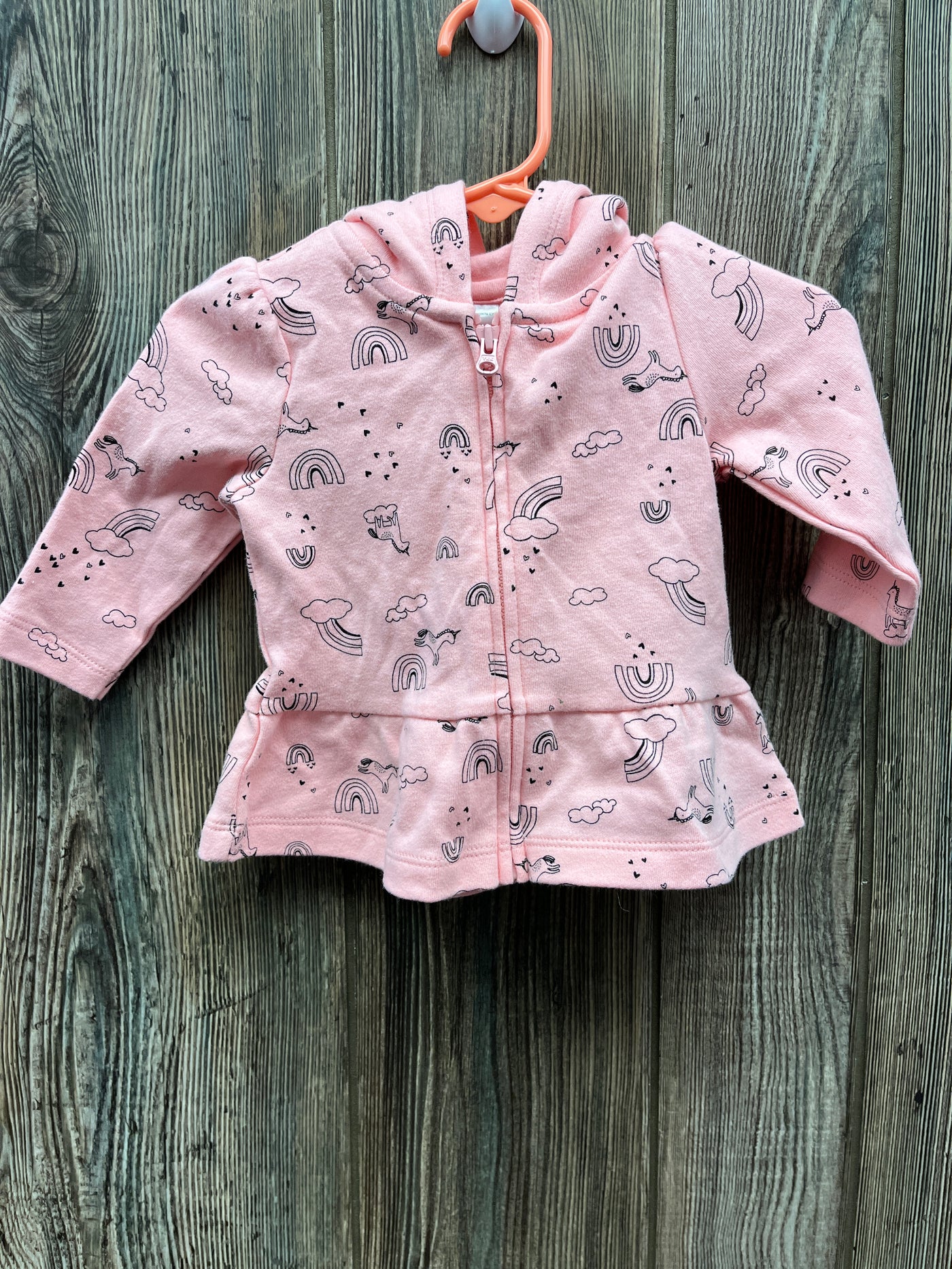 Girl 3 mo Pink with Unicorns and Rainbows Zip Up Hoodie