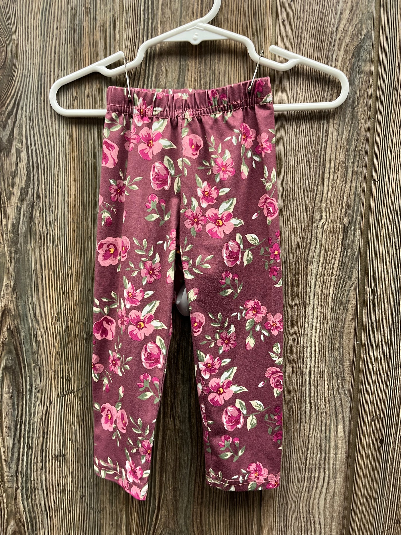 Girls 12 mo Maroon Pants with Pink Flowers