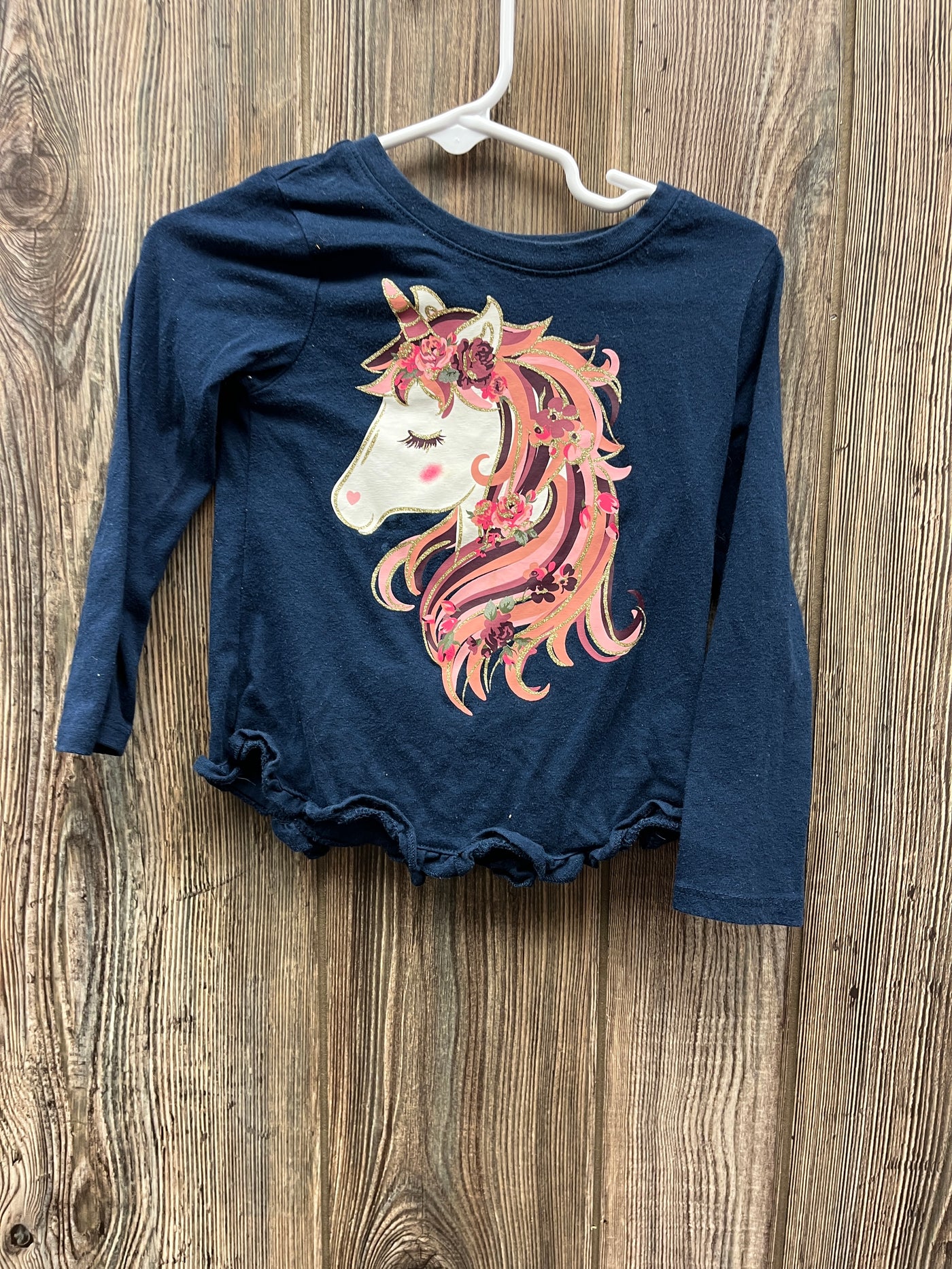 Girls 2T Unicorn Navy Long Sleeve Top