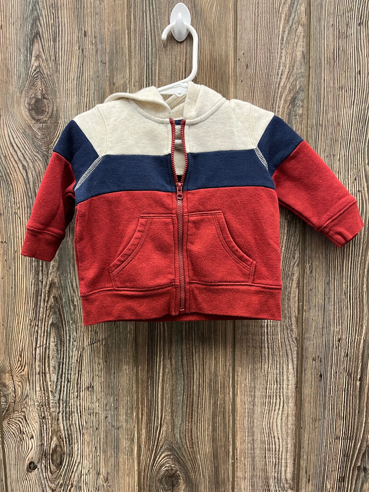 Boys 9 mo Red Navy and Gray Zip Up Hoodie