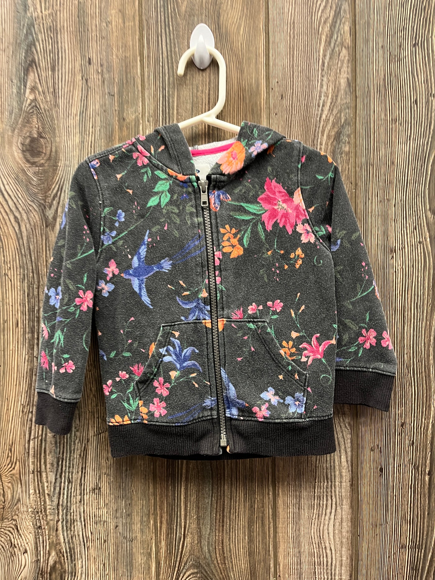 Girls 3T Black Zip Up Hoodie with Flowers